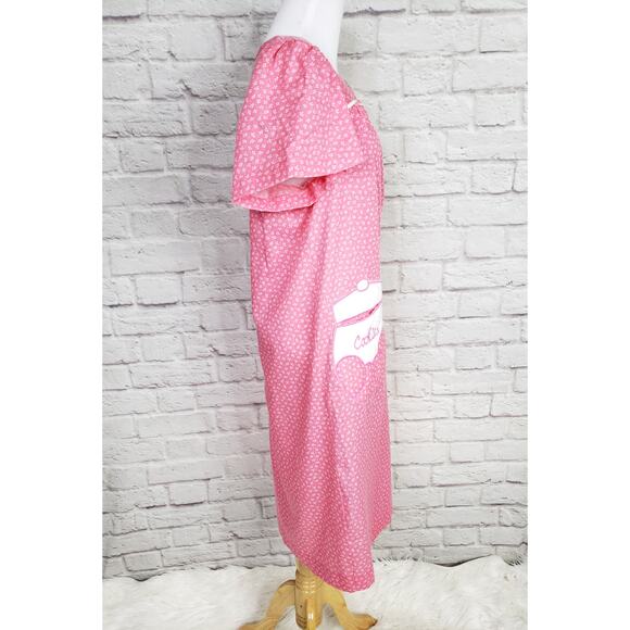 VTG Pink White Floral House Day Dress Pearl Snap Front Short Sleeve Pocket Sz S - Picture 8 of 14